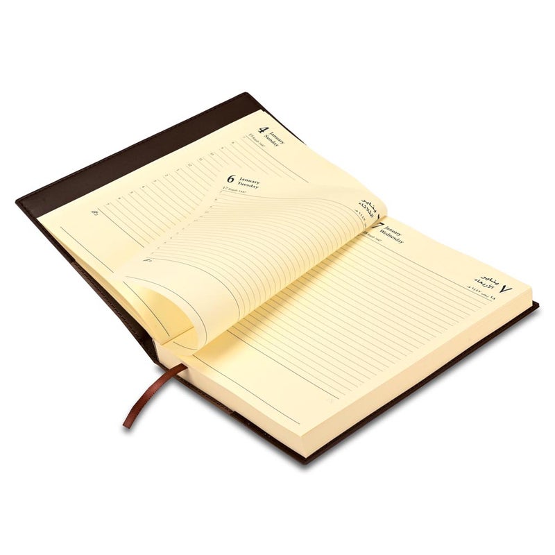 FIS 2026 A5 Diary, 148x210mm, Soft Jacket Italian PU Cover with Sewing, 1 Day Page Format, 384 Pages, Arabic/English, 70gsm Italian Ivory Paper, Dark Brown Cover - FSDI17AE26DBR - Image 4