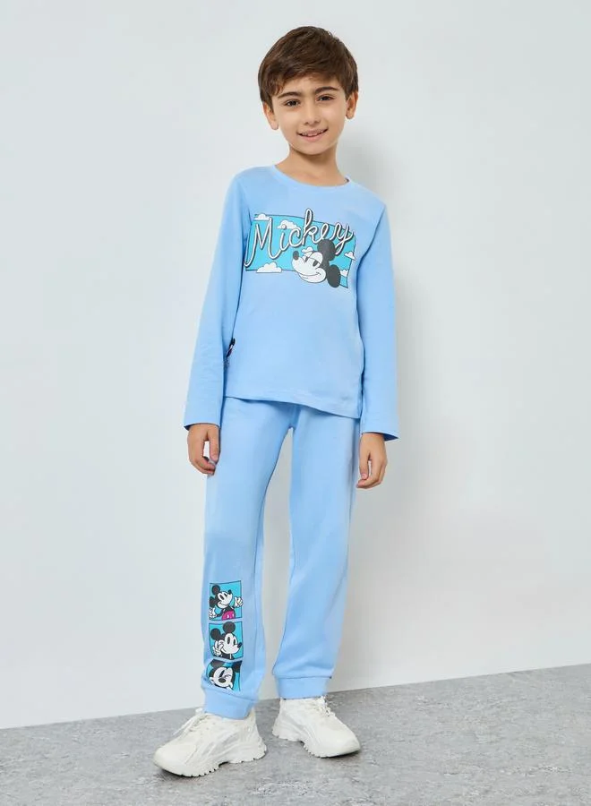 Styli Boys Blue Mickey Mouse Cotton T-Shirt and Pants Set