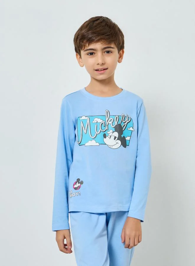 Styli Boys Blue Mickey Mouse Cotton T-Shirt and Pants Set