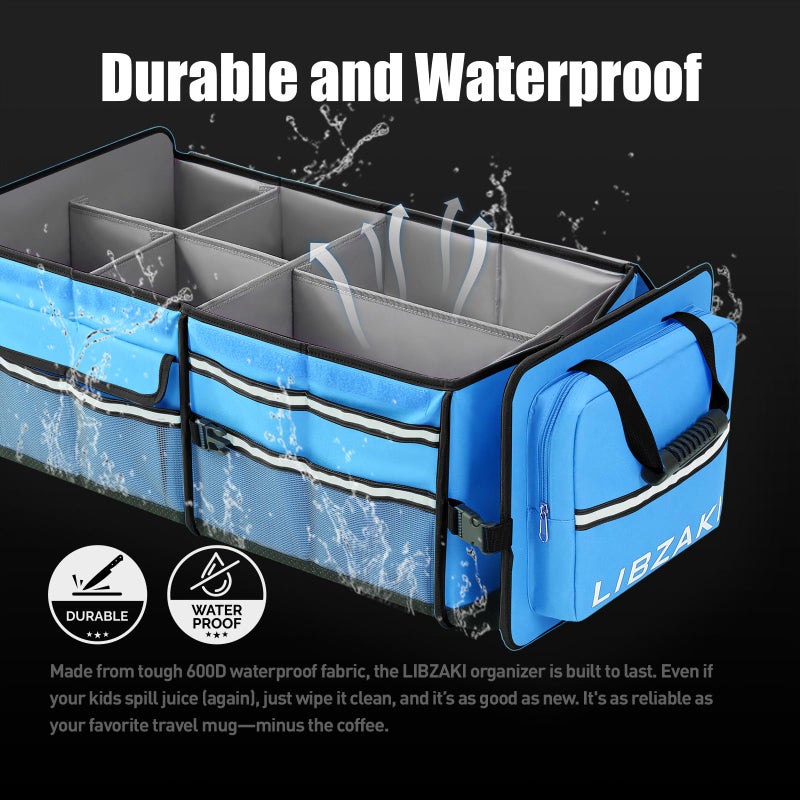 LI LIBZAKI LIBZAKI Oversize 4 in 1 Car Trunk Storage Organizer, Multi Compartment Collapsible Trunk Storage Box with Cooler Bag for Car Truck SUV-Light Blue - Image 2