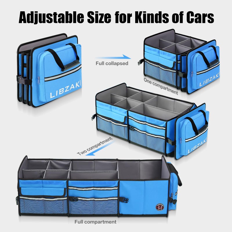 LI LIBZAKI LIBZAKI Oversize 4 in 1 Car Trunk Storage Organizer, Multi Compartment Collapsible Trunk Storage Box with Cooler Bag for Car Truck SUV-Light Blue - Image 3