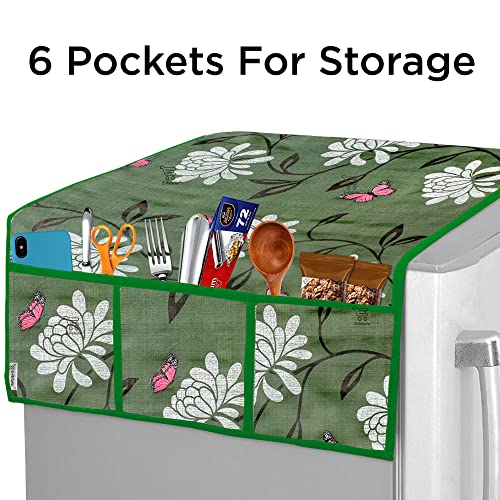 E-Retailer® PVC Waterproof 3-Layered Fridge Top Cover/Refrigerator Cover With 6 Utility Pockets (Color-Green, Size-39x21 Inches) - Image 2