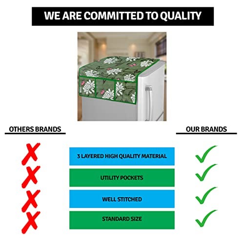 E-Retailer® PVC Waterproof 3-Layered Fridge Top Cover/Refrigerator Cover With 6 Utility Pockets (Color-Green, Size-39x21 Inches) - Image 5