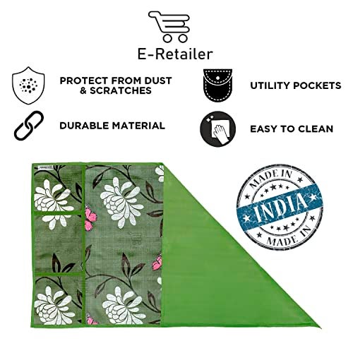 E-Retailer® PVC Waterproof 3-Layered Fridge Top Cover/Refrigerator Cover With 6 Utility Pockets (Color-Green, Size-39x21 Inches) - Image 4