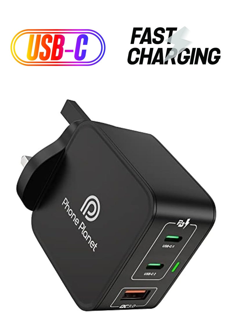 Phone Planet Super Fast Power Adapter Charger, 3-Port USB C Wall Travel Charger Compatible for MacBook Pro/Air,iPad Pro,iPhone 14 Pro Max,Galaxy S23 Ultra/Fold 4,Pixel 7,HP,Steam Deck,Dell XPS 13 - Image 1