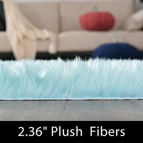 Latepis Light Blue Small Fluffy Rugs 2x3 Teal Faux Sheepskin Fur Rug for Bedroom Cute Throw Plush Rug for Cushion Chair Furry Rugs for Home Décor - Image 3
