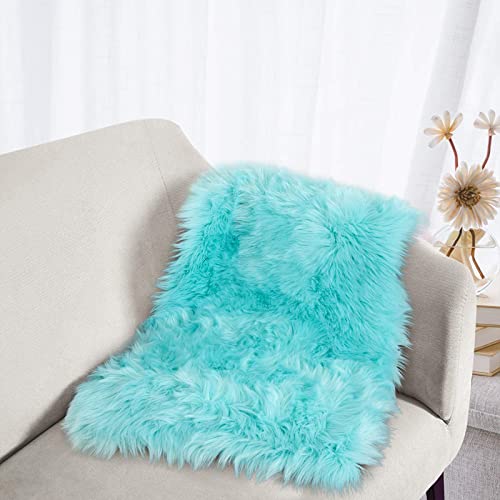 Latepis Light Blue Small Fluffy Rugs 2x3 Teal Faux Sheepskin Fur Rug for Bedroom Cute Throw Plush Rug for Cushion Chair Furry Rugs for Home Décor - Image 2