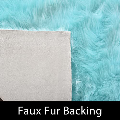 Latepis Light Blue Small Fluffy Rugs 2x3 Teal Faux Sheepskin Fur Rug for Bedroom Cute Throw Plush Rug for Cushion Chair Furry Rugs for Home Décor - Image 4