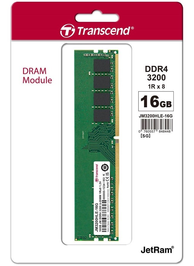 Generic Transcend JM3200HLE-16GB Desktop Memory Ram | DDR4-3200 U-DIMM (JetRam)  - Image 1
