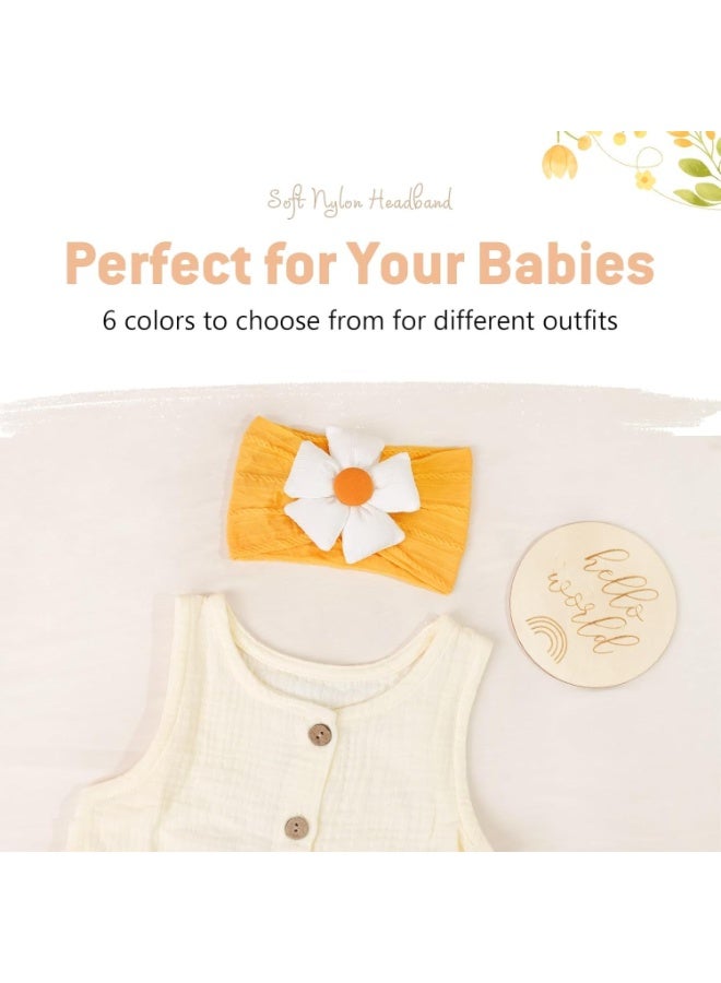 SYOSI Baby Flower Headbands, Nylon Flower Bows Headwear for Newborn Girls, Infant Hair Accessories for Photo Shoots, Baptism, Birthday Party, Soft Elastic Head Wraps for Toddlers (Assorted Colors) - Image 3