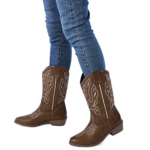 mysoft Cowboy Boots For Women - Western Cowgirl Boots Mid Calf Chunky Heel Booties Pointed Toe Country Shoes - Image 2