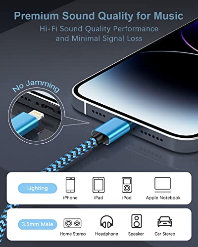 Haoano [2Pack/3.3ft] Lightning to 3.5mm iPhone Aux Cord, [Apple Mfi Certified] iPhone Aux Audio Cable for Car Home Stereo Speaker Headphone Compatible with iPhone 14 13 12 11 Pro Max Mini XR XS 8 iPad iPod - Image 4