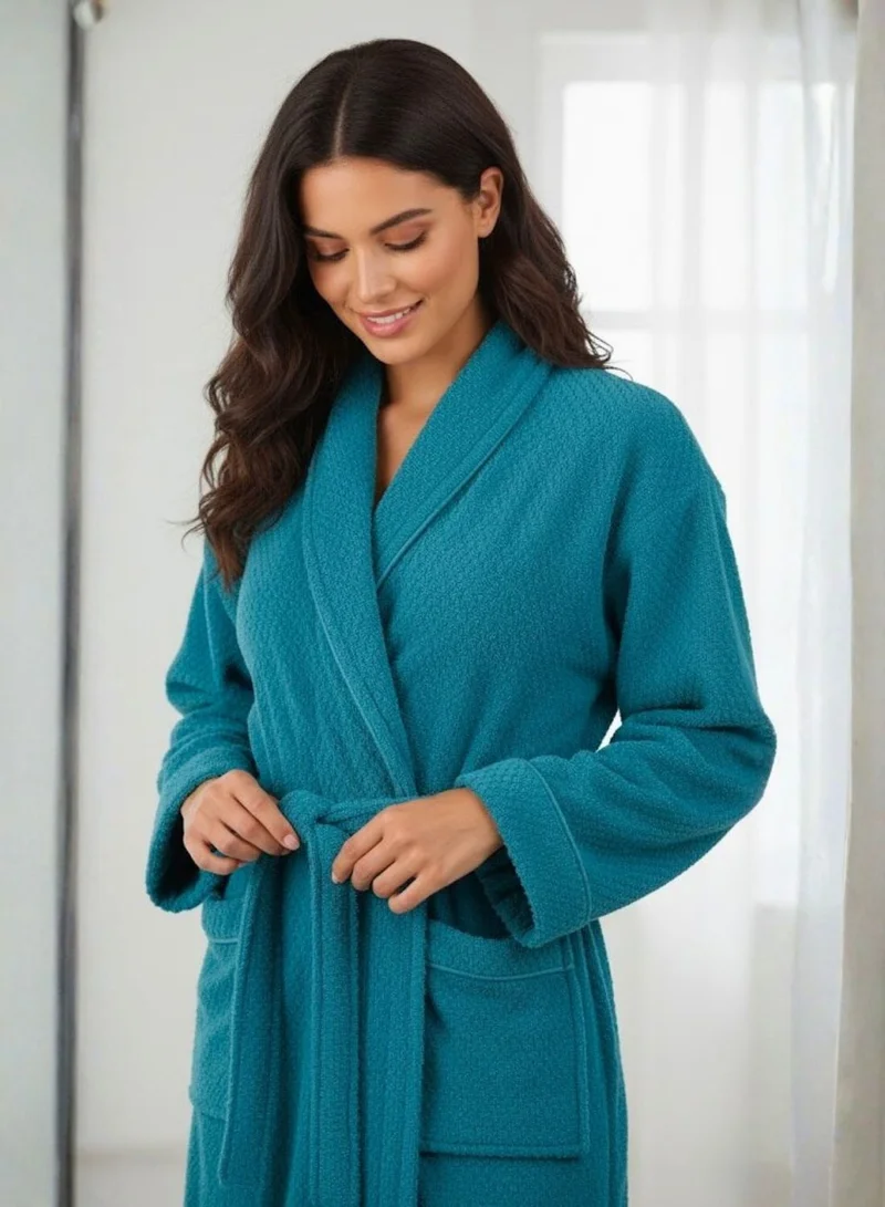 1Chase Jacquard Spa Bathrobe (L/XL, Teal) – Luxury Soft & Absorbent Robe