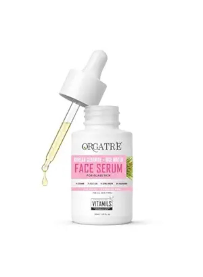 ORGATRE Korean Ceramide & Rice water Face Serum for Glass Skin | Brightening, Even Skin Tone & Dark Spot Care| with Kojic Acid, Alpha Arbutine, Niacinamide | 30 ml - Image 1