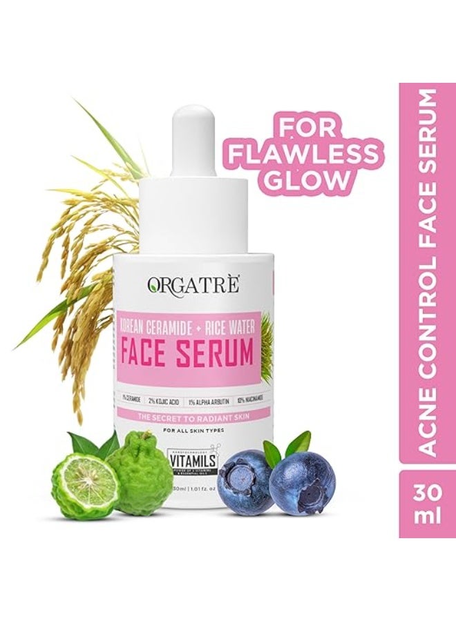 ORGATRE Korean Ceramide & Rice water Face Serum for Glass Skin | Brightening, Even Skin Tone & Dark Spot Care| with Kojic Acid, Alpha Arbutine, Niacinamide | 30 ml - Image 2
