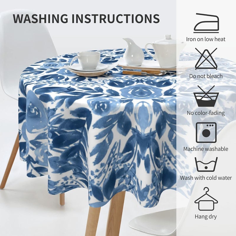 Arroganttiom Round Tablecloth 70 inch, Floral Round Table Cloth, Stain Resistance, Water Repellent and Wrinkle-Free, Blue Flower Tablecloth for Home Kitchen Dining Party Indoor and Outdoor Use - Image 4