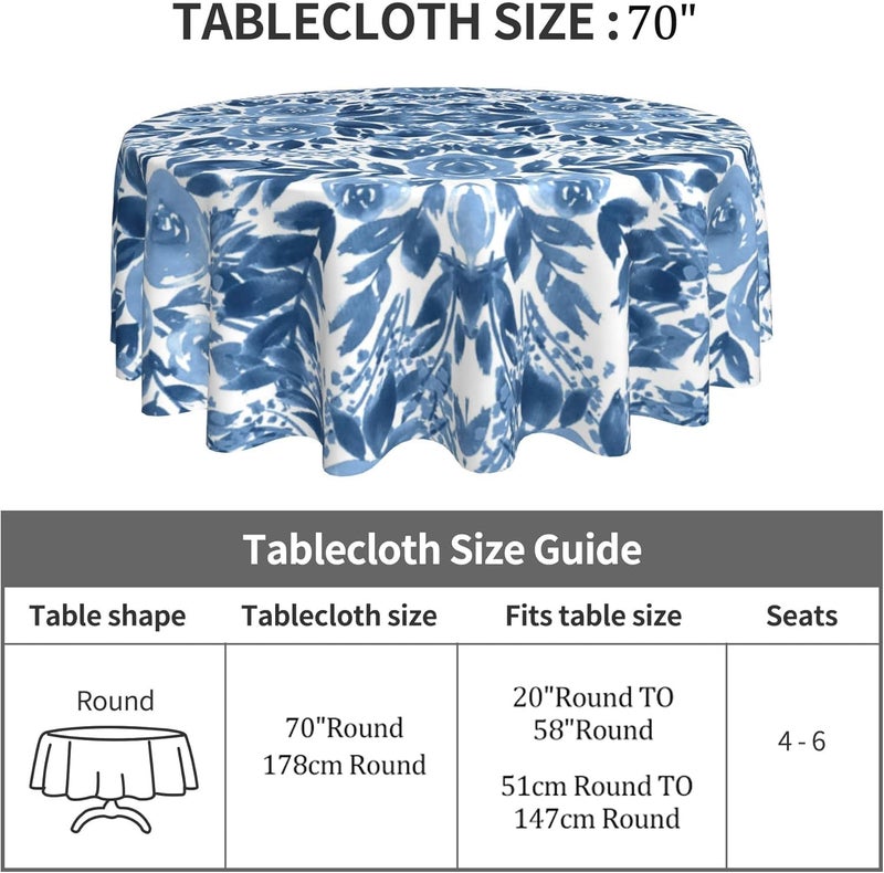 Arroganttiom Round Tablecloth 70 inch, Floral Round Table Cloth, Stain Resistance, Water Repellent and Wrinkle-Free, Blue Flower Tablecloth for Home Kitchen Dining Party Indoor and Outdoor Use - Image 5