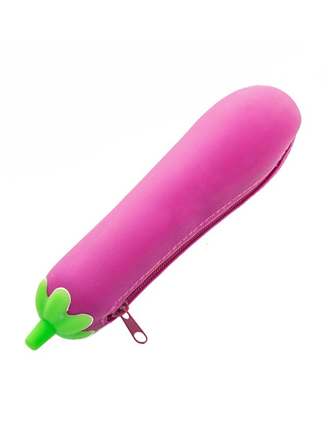 عام حقيبة أقلام بسحاب على شكل باذنجان من السيليكون بلونين داكن وفاتح، كبيرة الحجم، حقيبة أقلام مبتكرة تحاكي الواقع، لطيفة وشخصية للطلاب. - Image 4