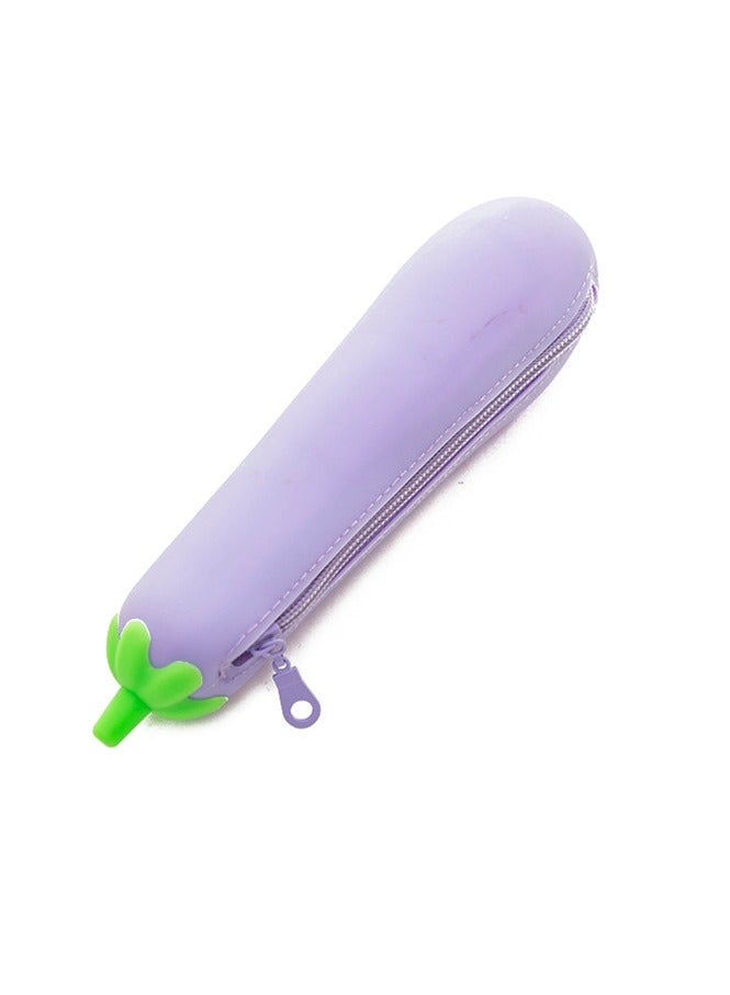 عام حقيبة أقلام بسحاب على شكل باذنجان من السيليكون بلونين داكن وفاتح، كبيرة الحجم، حقيبة أقلام مبتكرة تحاكي الواقع، لطيفة وشخصية للطلاب. - Image 5