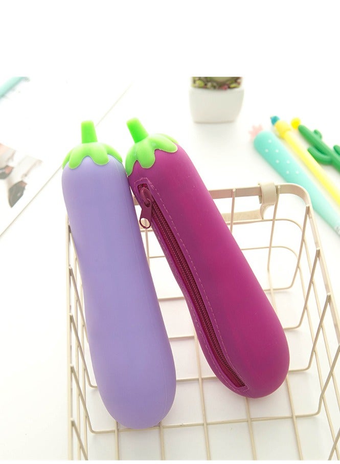 عام حقيبة أقلام بسحاب على شكل باذنجان من السيليكون بلونين داكن وفاتح، كبيرة الحجم، حقيبة أقلام مبتكرة تحاكي الواقع، لطيفة وشخصية للطلاب. - Image 3