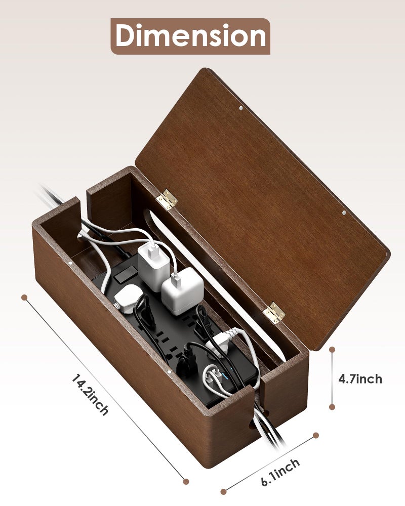YECAYE Wooden Cable Management Box, Power Strip Cord Organizer Box, Cord Hider for Office, Living Room, Bedroom,Magnetic Lid Design, Cable Organizer for Desk, Wire Management - Image 5