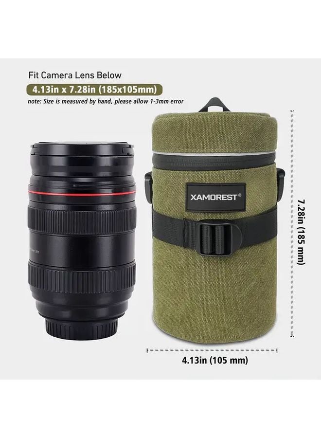 Army Green XL Thick Canvas Camera Lens Case Durable Polyester Wrap Pouch Multiple Sizes - Image 1