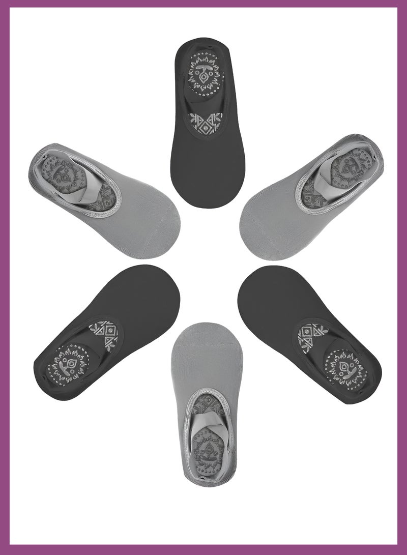 توشيونيكس 6 أزواج من جوارب اليوجا والبيلاتس غير القابلة للانزلاق للنساء، جوارب رياضية متعددة الأغراض مضادة للانزلاق وجيدة التهوية من القطن مع أحزمة ونعل مبطن، مثالية للبيلاتس والباليه والرقص واللياقة البدنية والجيم والتمارين حافي القدمين واليوغا وتمارين الأرضية، مقاس واحد (أسود ورمادي) - Image 4