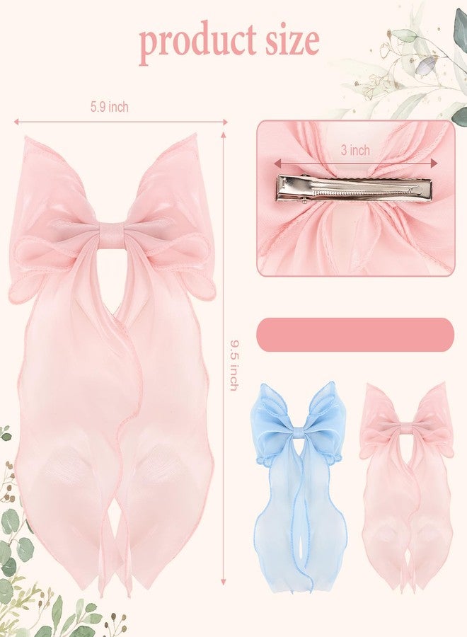 Ondder Bright Silk Bows for Girls Cute Hair Clips for Girls Pink and Blue Bows for Hair Hair Accessories for Women - Image 2