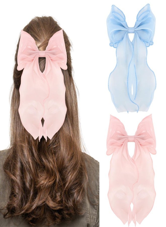 Ondder Bright Silk Bows for Girls Cute Hair Clips for Girls Pink and Blue Bows for Hair Hair Accessories for Women - Image 1