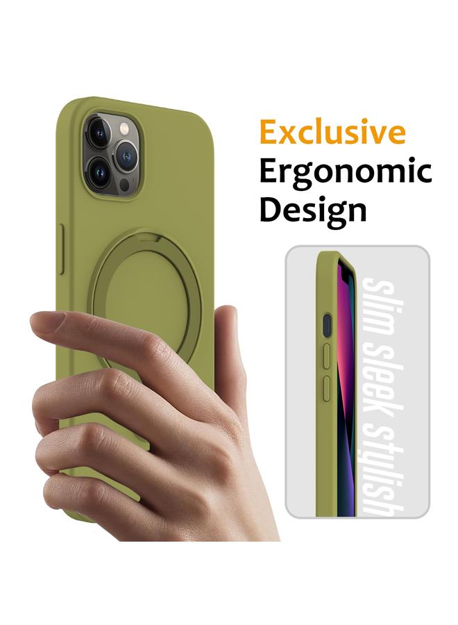S-TOP Case For iPhone 12 Pro Liquid Silicone MagSafe Magnetic Phone Case with Ring Holder - Image 2