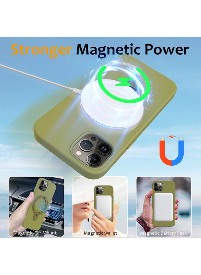 S-TOP Case For iPhone 12 Pro Liquid Silicone MagSafe Magnetic Phone Case with Ring Holder - Image 3