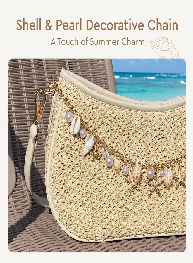 CHUNLI Straw Shoulder Bag for Women, Boho Woven Raffia Hobo Purse with Charm Chain, Adjustable Strap Summer Beach Vacation Bag - Image 3