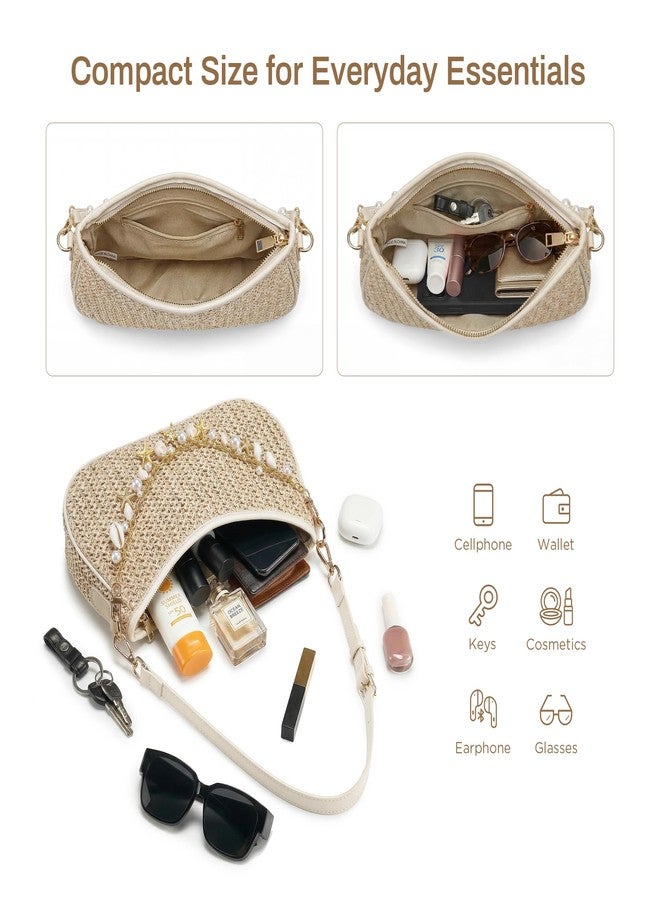 CHUNLI Straw Shoulder Bag for Women, Boho Woven Raffia Hobo Purse with Charm Chain, Adjustable Strap Summer Beach Vacation Bag - Image 5