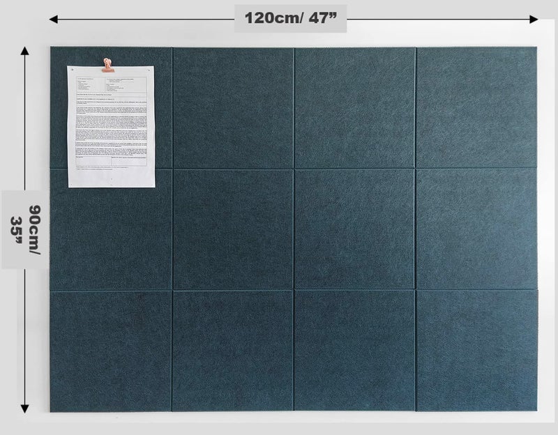 DECORITA Cork Board 48 x 36 Alternative – 11.8x11.8x0.35 Inches 12 Pack Felt Wall Tiles with Safe Removable Adhesive, Large Cork Board for Office Walls Pin Board Cork Tiles for Classroom - Dark Green - Image 2