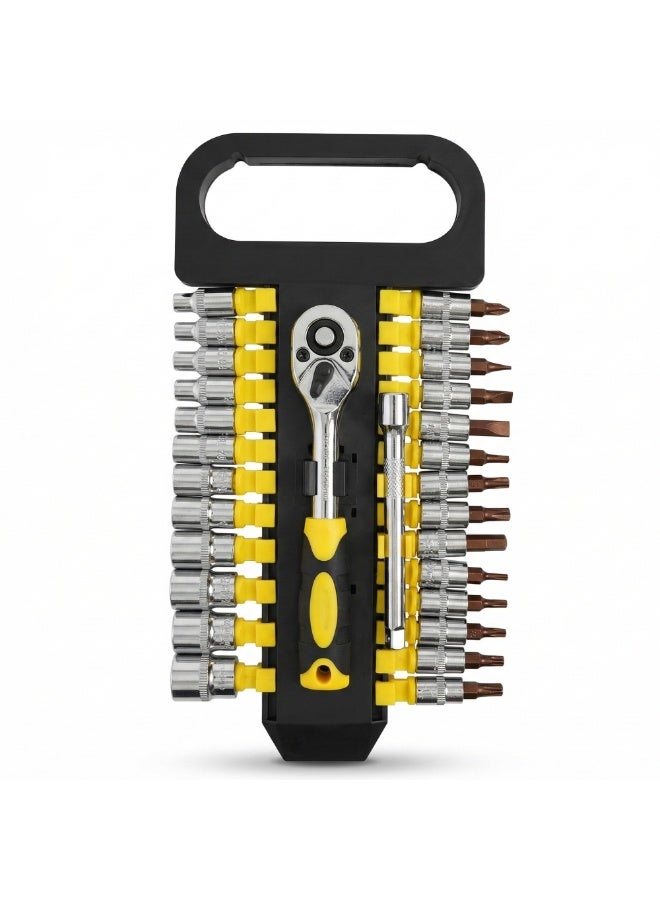 Manful 28Pcs Socket Wrench Set with Ratchet Handle – Steel Socket Tool Kit with Extension Bars, Universal Joint & Metal Storage Case - Image 1