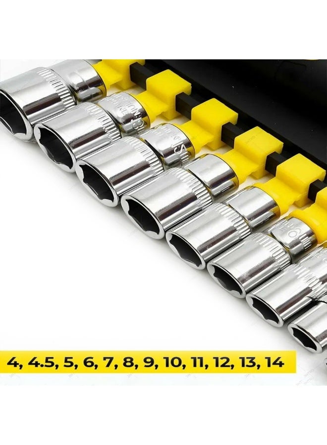 Manful 28Pcs Socket Wrench Set with Ratchet Handle – Steel Socket Tool Kit with Extension Bars, Universal Joint & Metal Storage Case - Image 3