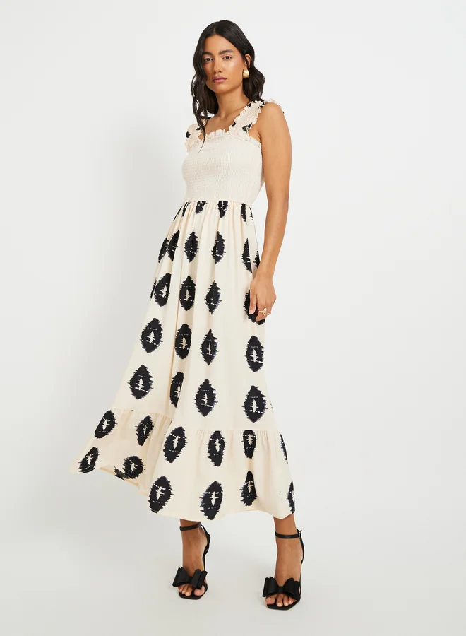 Styli Styli Printed Sleeveless A-Line Maxi Dress with Smocked Detail
