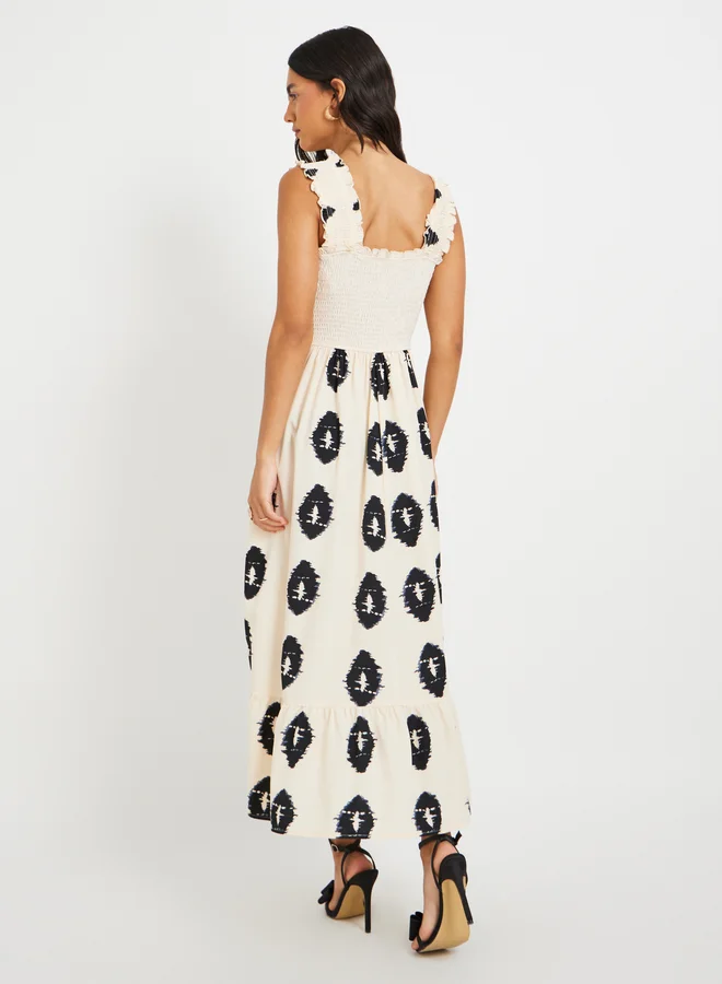 Styli Styli Printed Sleeveless A-Line Maxi Dress with Smocked Detail
