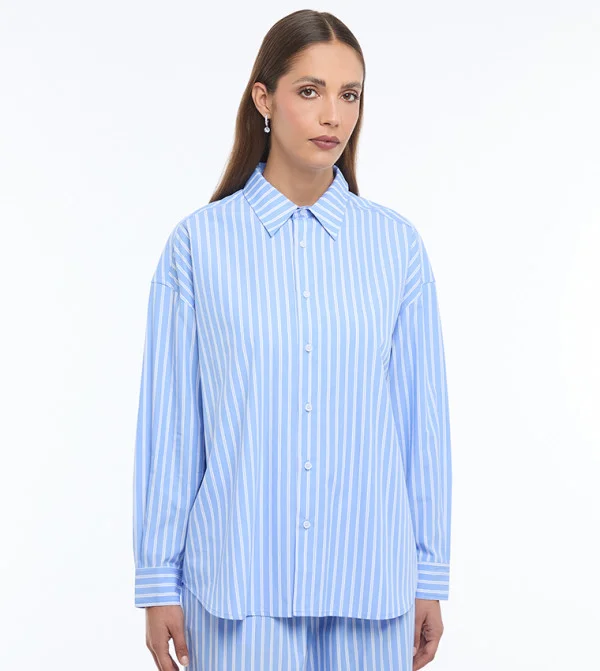 BCBG STRIPED POPLIN SHIRT