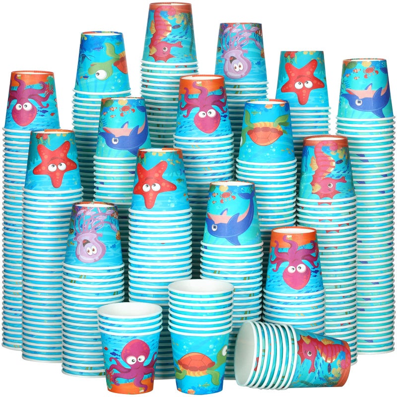 Skyley 600 Pack 3 oz Small Paper Cups Disposable Bathroom Cups Kids Mouthwash Mini Cold Beverage Drinking mugs for Party Home and Office Water Coolers(Sea Style) - Image 1