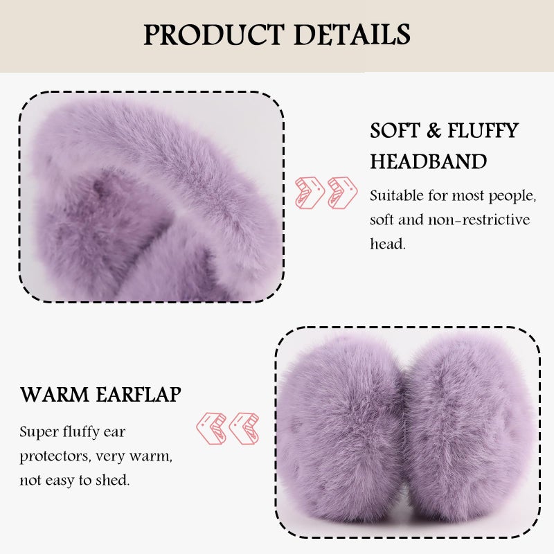 PESAAT Warm Ear muffs for Women Winter Unisex Fluffy Earmuffs Lady Ear Warmer Faux Fur Ear Covers (Purple) - Image 3