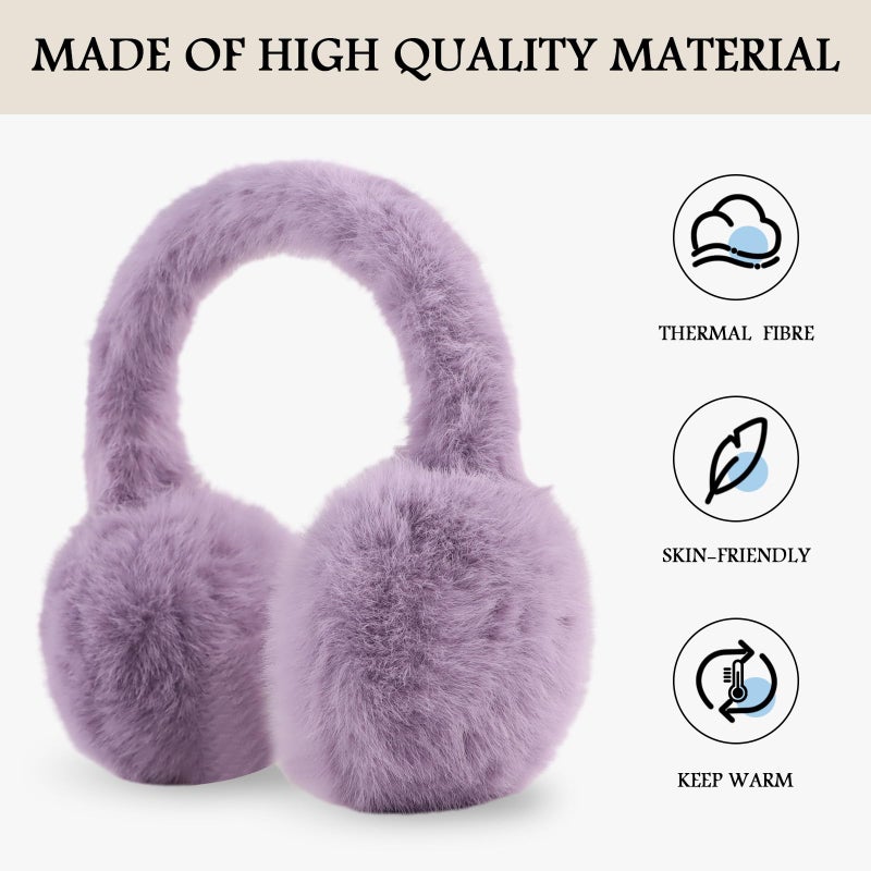 PESAAT Warm Ear muffs for Women Winter Unisex Fluffy Earmuffs Lady Ear Warmer Faux Fur Ear Covers (Purple) - Image 2