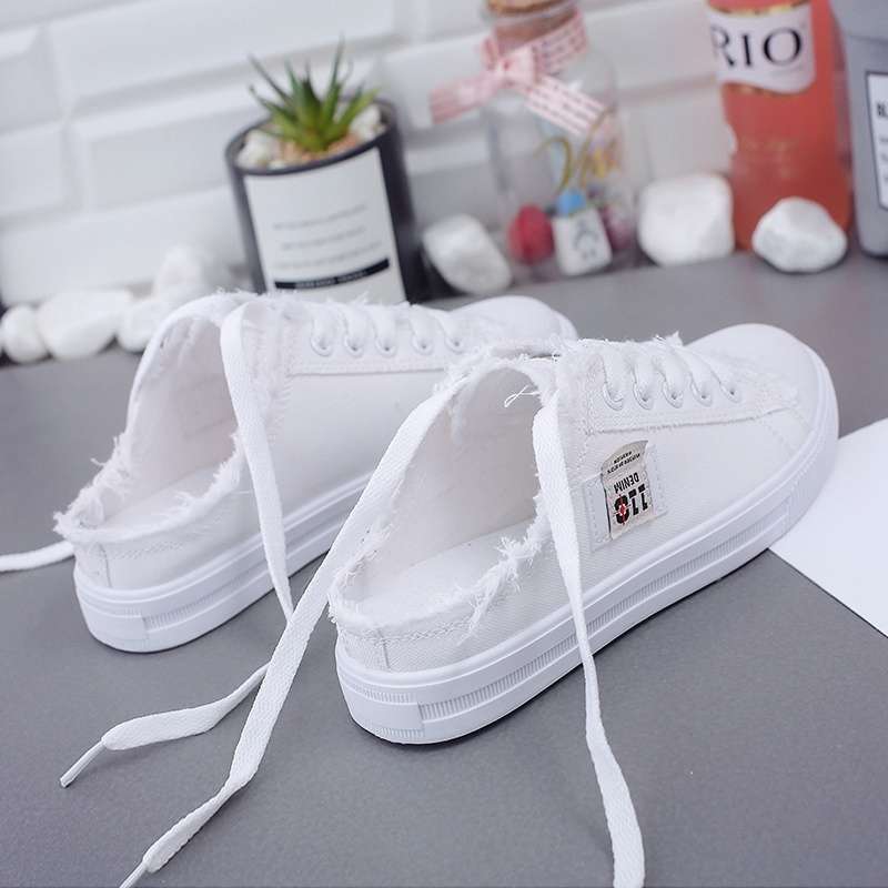 2025 Spring And Canvas Slip-On Half-Slip Flat White Shoes For Female Students, Versatile And Breathable - Image 5