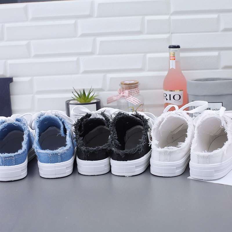 2025 Spring And Canvas Slip-On Half-Slip Flat White Shoes For Female Students, Versatile And Breathable - Image 4