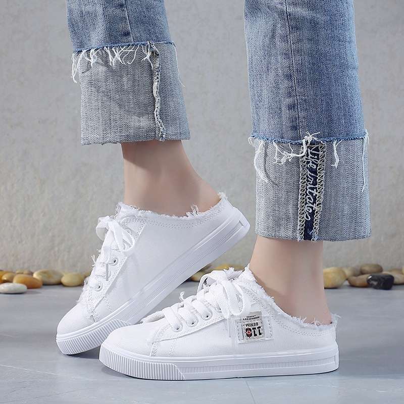 2025 Spring And Canvas Slip-On Half-Slip Flat White Shoes For Female Students, Versatile And Breathable - Image 3