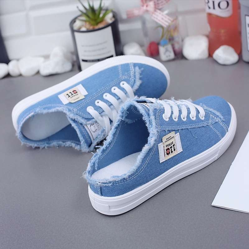 2025 Spring And Canvas Slip-On Half-Slip Flat White Shoes For Female Students, Versatile And Breathable - Image 2