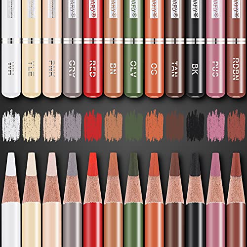 PANDAFLY Professional Colored Charcoal Pencils Drawing Set, Skin Tone Colored Pencil, Pastel Chalk Pencils for Sketching, Shading, Coloring, Layering & Blending, 12 Colors - Image 3