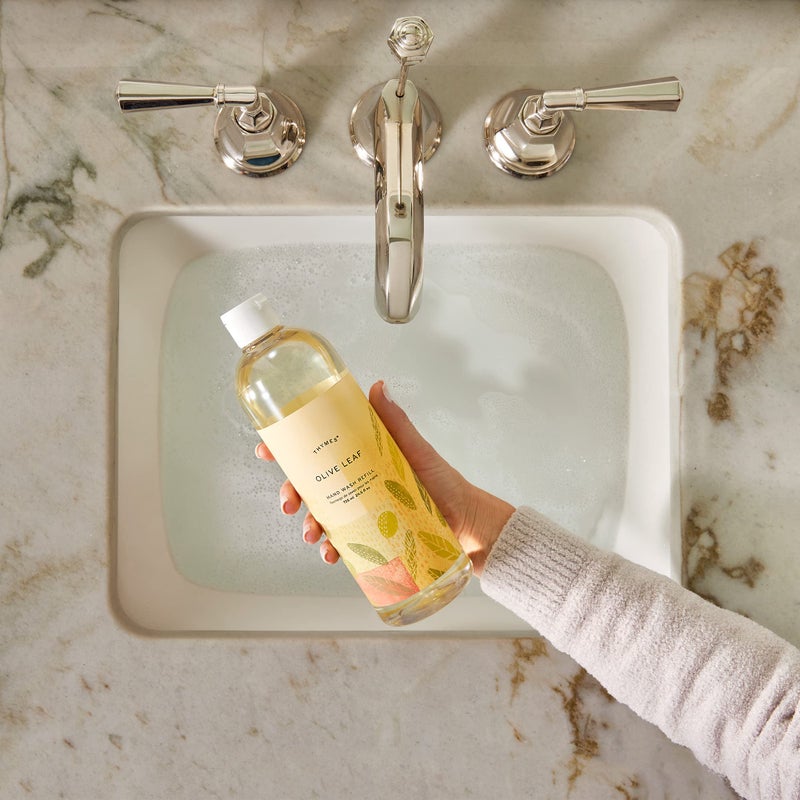 Thymes Olive Leaf Hand Wash Refill - Scented Liquid Hand Soap - Nourishing and Lightly Scented, Ideal for Daily Cleansing - Woody & Floral Olive Leaf Scent - Liquid Hand Soap - 24.5 Fl Oz - Image 3