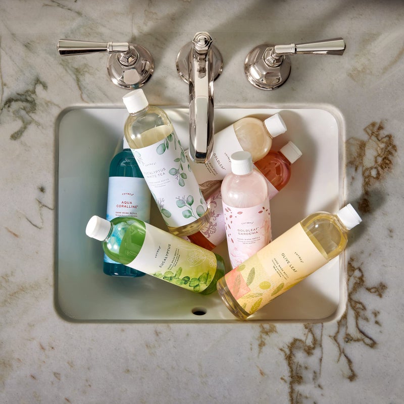 Thymes Olive Leaf Hand Wash Refill - Scented Liquid Hand Soap - Nourishing and Lightly Scented, Ideal for Daily Cleansing - Woody & Floral Olive Leaf Scent - Liquid Hand Soap - 24.5 Fl Oz - Image 4