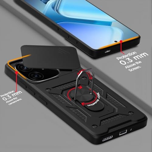 Pikkme Back Cover for iQOO Neo 10R 5G / iQOO Z9 Turbo 5G / Vivo Y200 GT 5G | Sliding Camera Shield with Ring Stand | D10 Full Camera Protection Bumper Case (Black) - Image 4